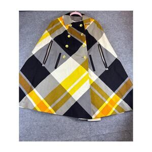 VINTAGE 60s Weatherbee Cape Womens Yellow Plaid Double Breasted Water Repellent